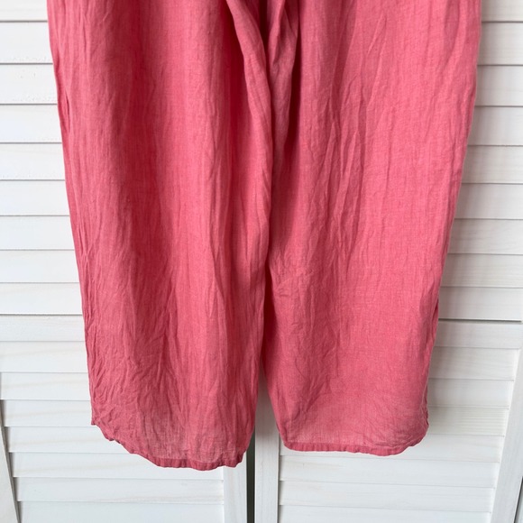FLAX Linen Pants Pink Elastic Waist Wide Leg Crop Pants Floods Canada Size M - Picture 6 of 8